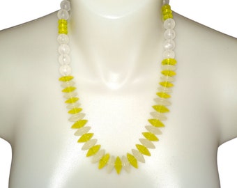 Vintage Yellow Beaded Necklace Frosted Beads Lemon Yellow Chunky Statement