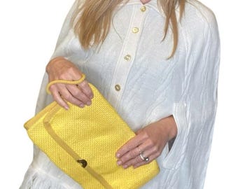 Vintage Yellow Straw Clutch Purse Handbag