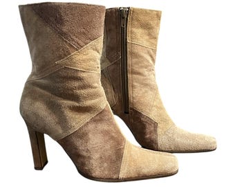 Y2K Vintage Patchwork Suede Hippie Boots size 7