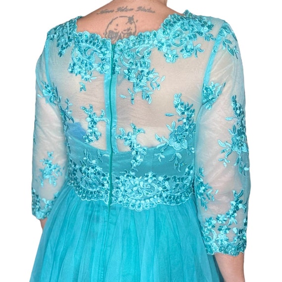 Blue 50's Ball Gown size 10 Tulle Lace Beading Se… - image 4