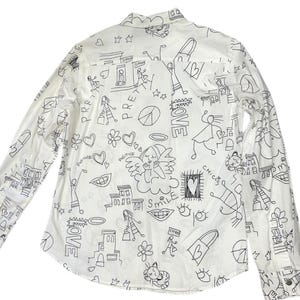 90's Vintage Chicos Button Down Dress Shirt size Medium Cat Angel Grafitti