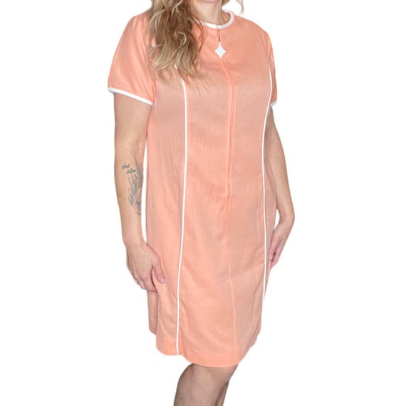 Vintage Peach Dress with White Trim size 14 House… - image 1