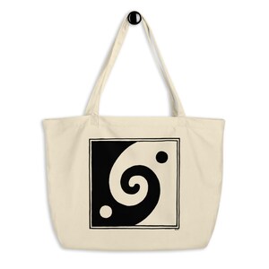 Yin Yang - Square - Spiral - Wave Design - 100% Organic Cotton Tote Bag - LARGE - Unisex - Natural Canvas