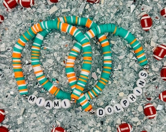 Miami Dolphins Bracelet Stack | Handmade Heishi Bead Team Jewelry