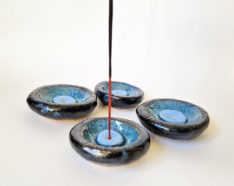 Evil Eye ceramic incense stick holder, Small jewellery dish, Incense Burner stand, Small spiritual gift, Turkish eye pottery ornament