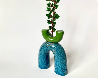 Modern ceramic ornament, Dry flower bud vase, Single bud small vase, Abstract ceramic art, Hand built ceramic home decor