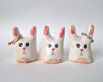 Ceramic bunny ring cone, Quirky ring storage , Rabbit shelf decor or a small gift for animal lover for under 15 pounds