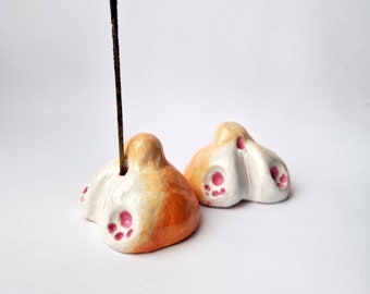 Cute Ceramic Corgi dog bum incense stick holder, Cute little gift for incense burner lover, Funny dog home decor, Single bud small vase