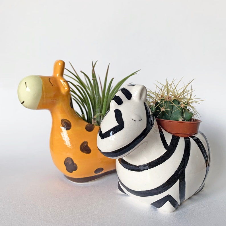 Ceramic animal plant pot Zebra / Giraffe planter For small Etsy