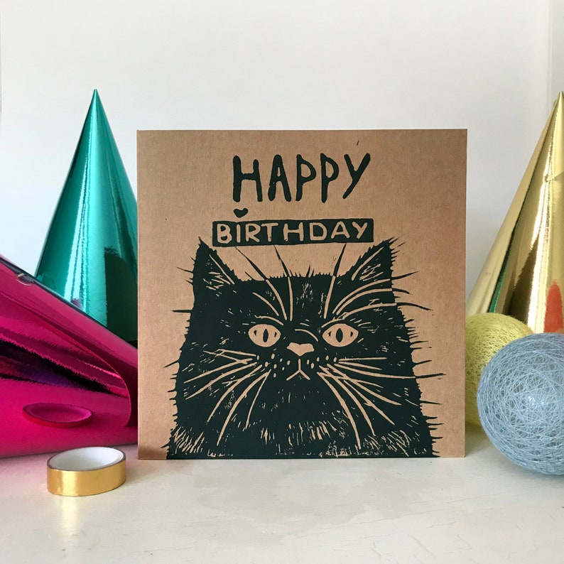 Handmade very fat cat Happy Birthday card Cat birthday | Etsy