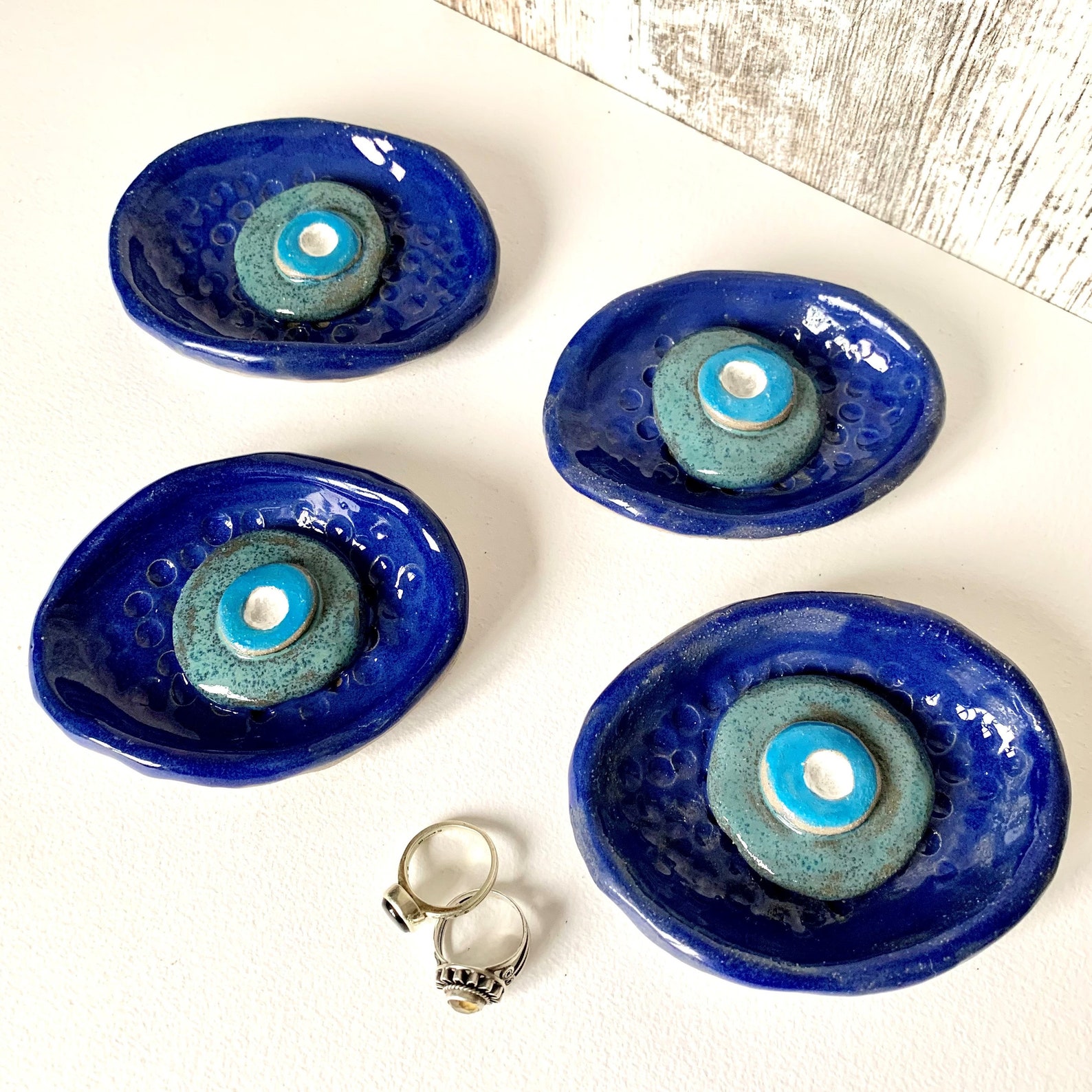 Ceramic Evil Eye trinket dish Hand made blue jewellery plate Etsy