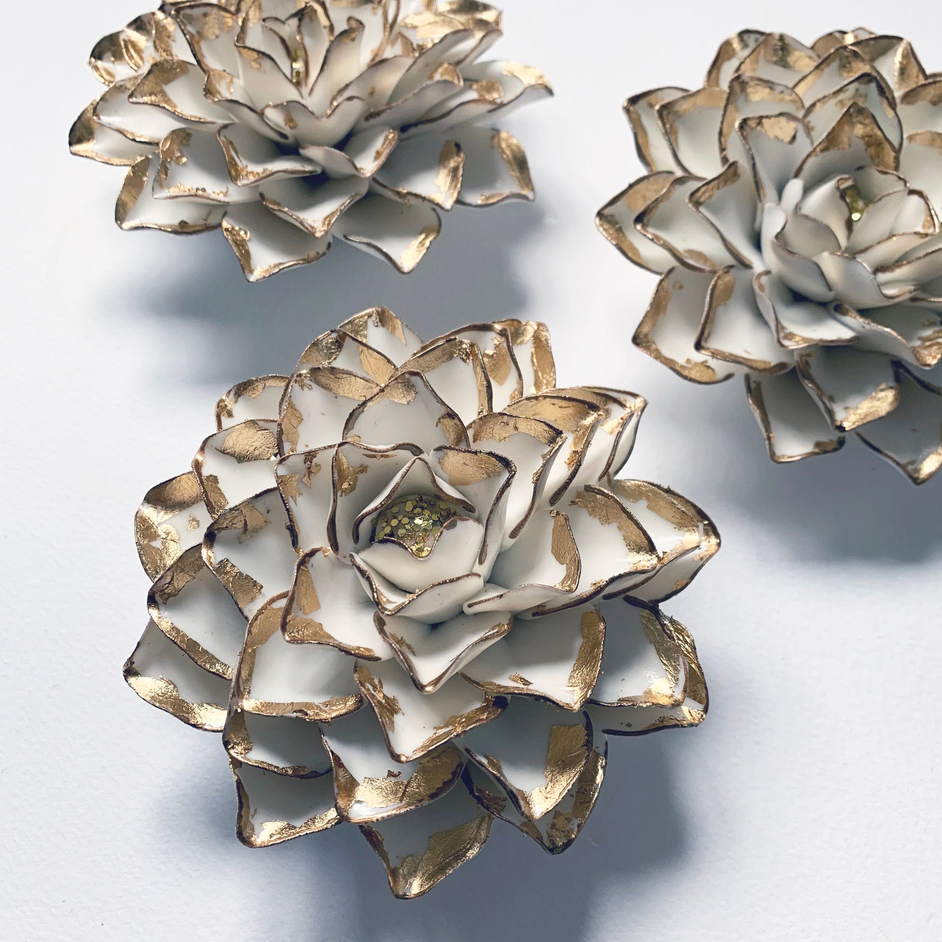 Ceramic flower wall art Dahlia Floral wall decor Set of 3 Etsy