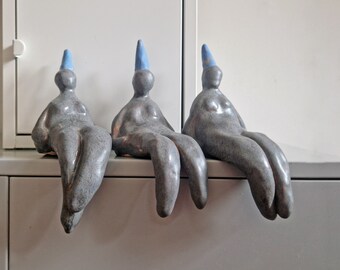 Unique female body ornament, Functional woman shelf decor art, Large clay ring cone shelf decoration