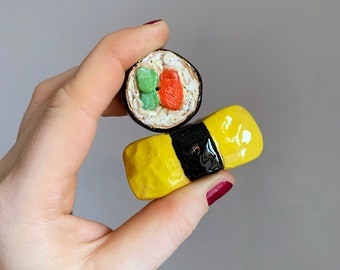 Mini Ceramic food, Ceramic sushi incense stick holder, Gift for sushi lover, Cute Kawaii ornament, Ceramic food ornament, Quirky home decor