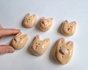 Ceramic incense stick holder, Animal fridge magnet, Small cat bunny pottery art gift, Cute Kawaii home decor, Kitchen decoration