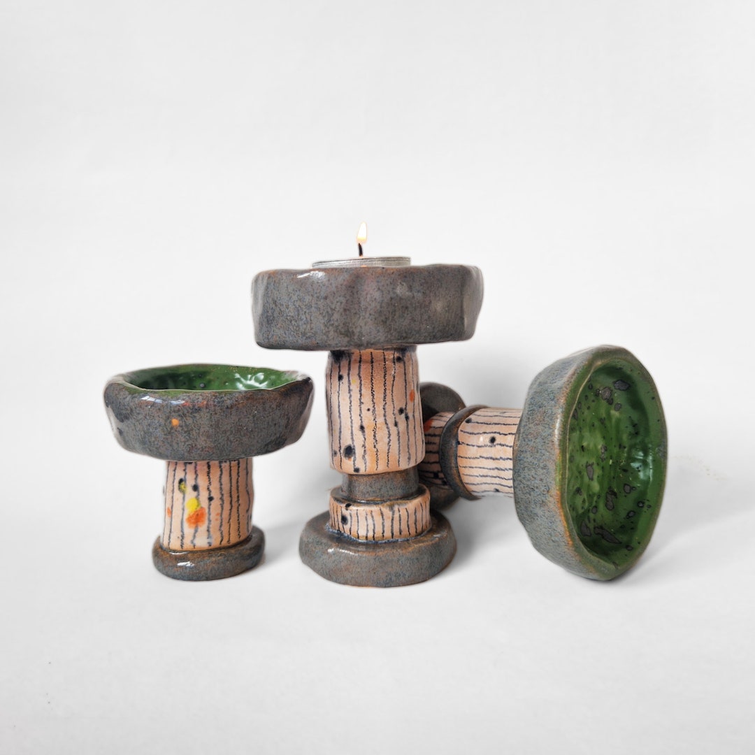 Ceramic Tea Light Holder, Hand Made Pottery Candle Holder, Rustic Table ...