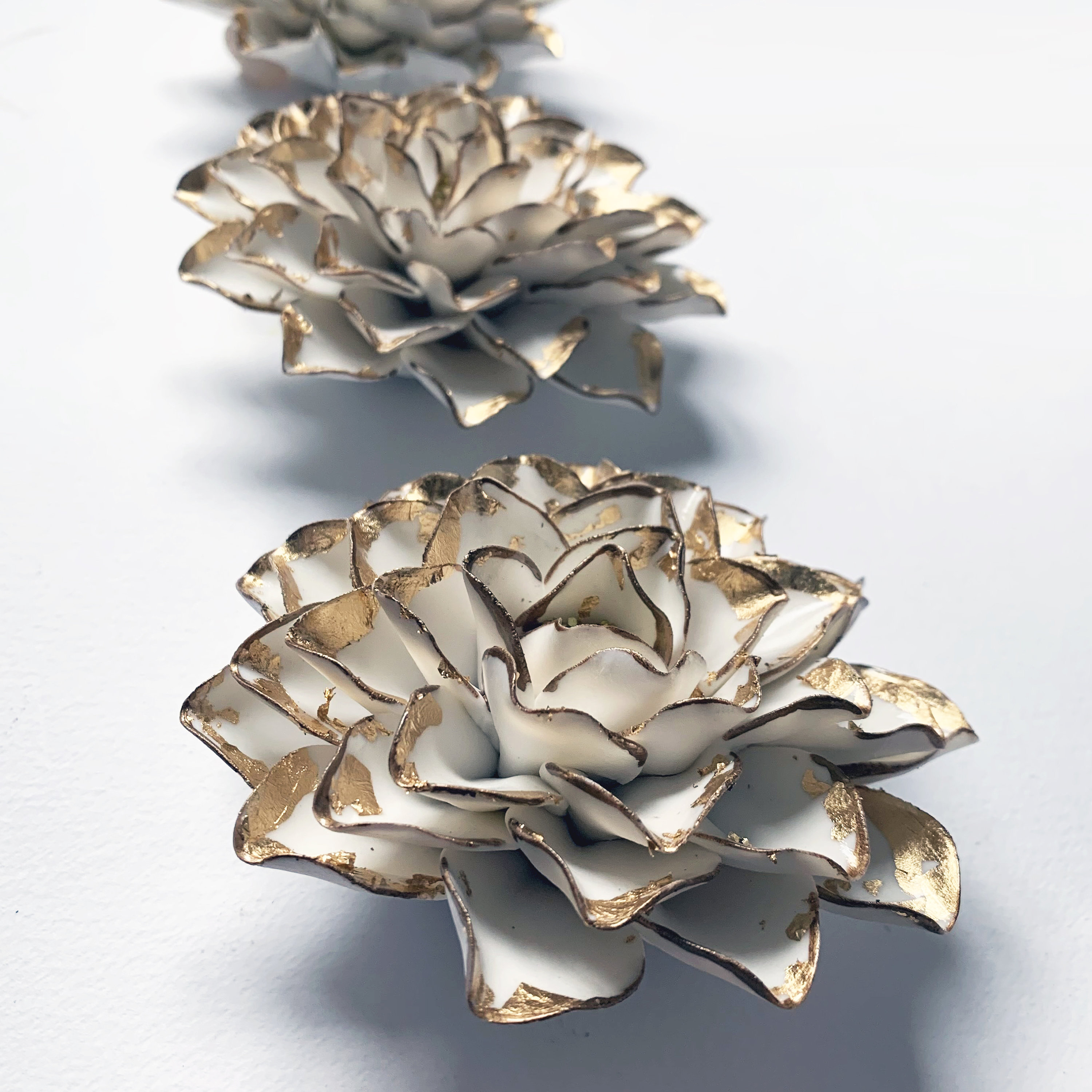 Ceramic flower wall art Dahlia Floral wall decor Set of 3 Etsy