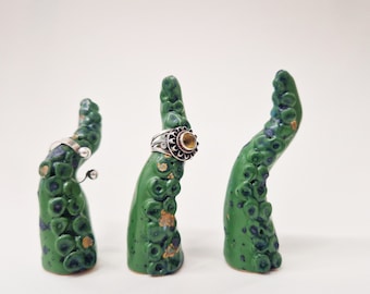 Ceramic octopus tentacle ring cone, Jewellery storage, Unusual ring display, Ocean lover gift, Quirky home decor, Kraken art