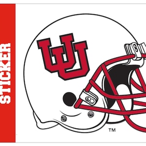 Sticker met in elkaar grijpende U-helm bidon van de Universiteit van Utah
