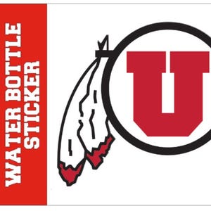 Sticker waterfles met cirkel en veren van de Universiteit van Utah
