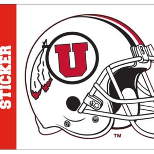 Sticker met witte cirkel en veren helm bidon van de Universiteit van Utah