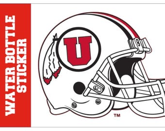 University of Utah White Circle and Feather Helmet Water Bottle sticker