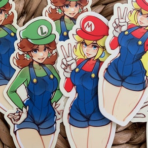 Peach, Daisy, and Rosalina (in Mario, Luigi, and Wario’s outfit) stickers