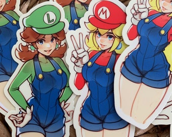 Peach, Daisy, and Rosalina (in Mario, Luigi, and Wario’s outfit) stickers