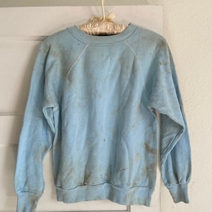 sweat-shirt bleu oeuf robins vintage des années 60 taché tel quel image 1