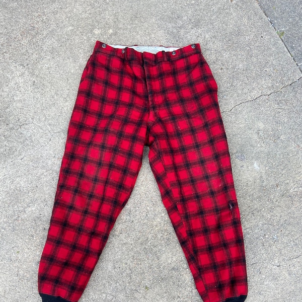 Vintage 1950s 60s Woolrich Buffalo Plaid Hunting Pants Wool Large Mens Joggers