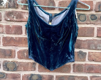Vintage 30er 40er Jahre Samt Korsett Blau Old Hollywood Theater Western Kostüm XXS XS