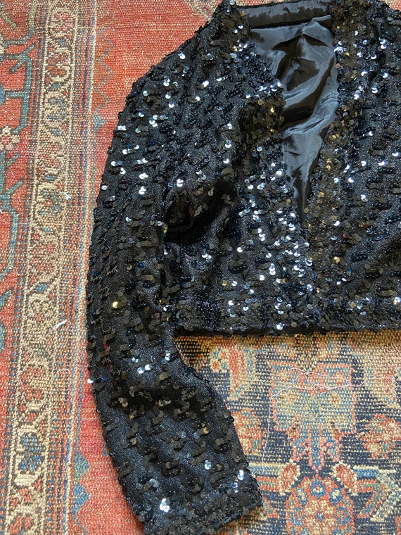 1960s Designer Embellished Black Sparkle Cropped … - image 2