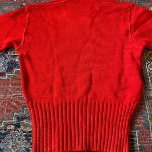 Vintage 1940s Red Wool V Neck Varsity Sweater Pullover image 4