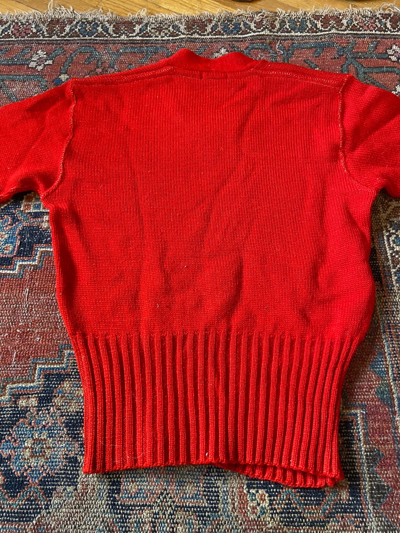 Vintage 1940s Red Wool V Neck Varsity Sweater Pullover image 4