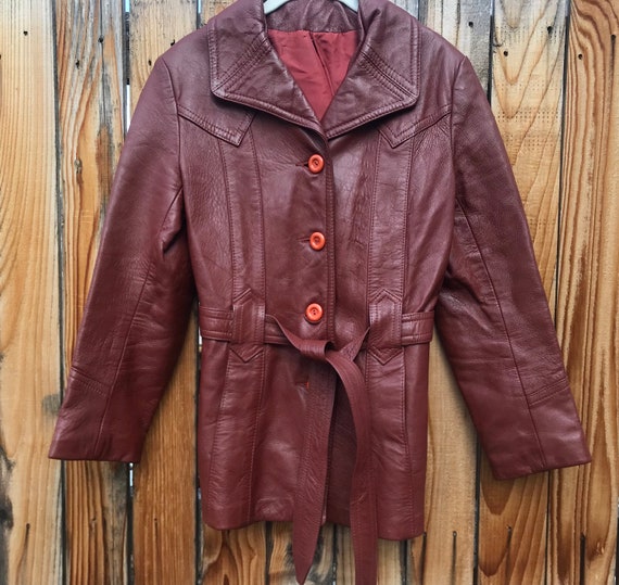 Vintage 70s Leather Belted Blazer Jacket Womens Sm