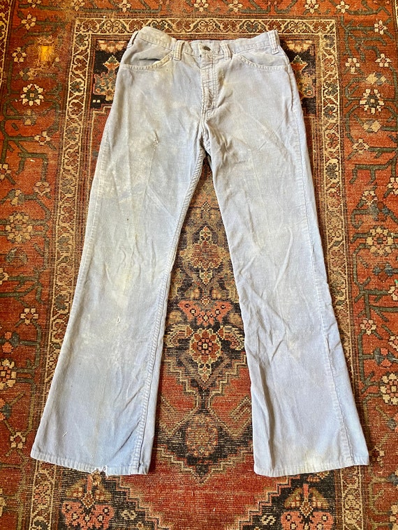 Vintage 70s Light Blue Corduroy Flared Pants Mr Le