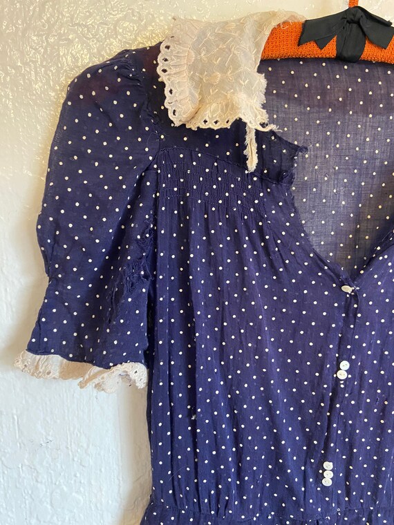 Vintage 1930s Swiss Dot Cotton Peplum Dress XS - image 3