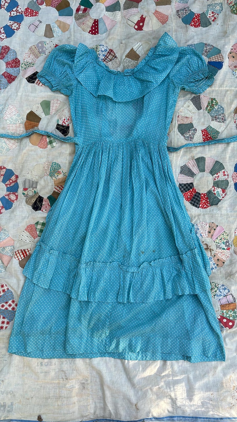 Vintage 1960s White Blue Swiss Dot Dress | XS/S