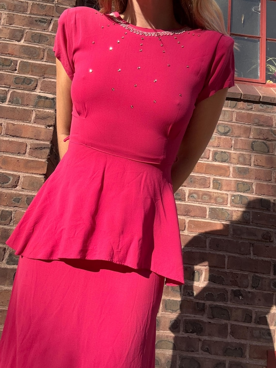 Vintage 40s Fuscia Hot Pink Embellished Peplum Bodycon Cocktail Dress Small  Medium Evening - Etsy Israel