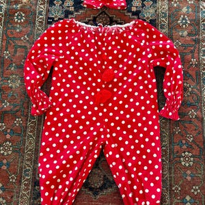 Vintage 50s Mid Century Clown Costume With Hat Red Polkadot Suit Small