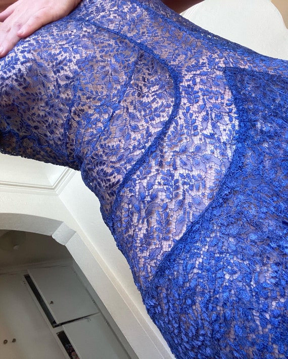 Antique 1920s Sapphire Blue Lace Flapper Dress - image 2