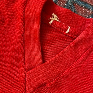 Vintage 1940s Red Wool V Neck Varsity Sweater Pullover image 3