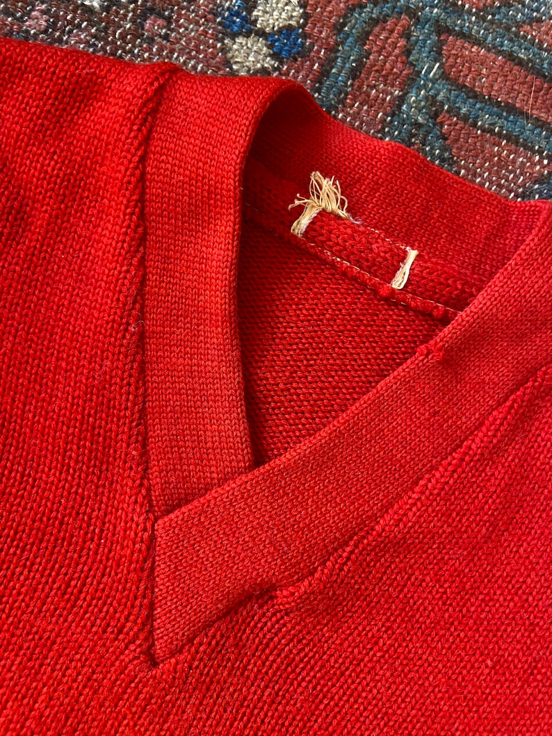 Vintage 1940s Red Wool V Neck Varsity Sweater Pullover image 3