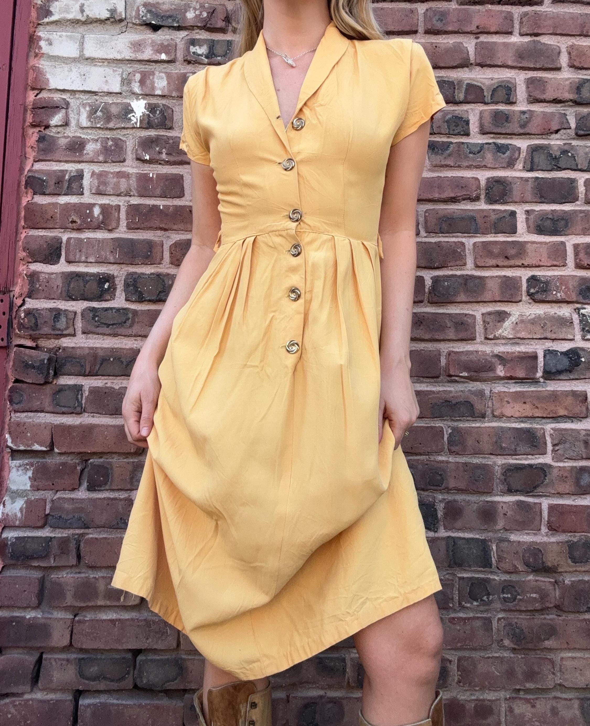 Yellow Button Front Dress - Etsy
