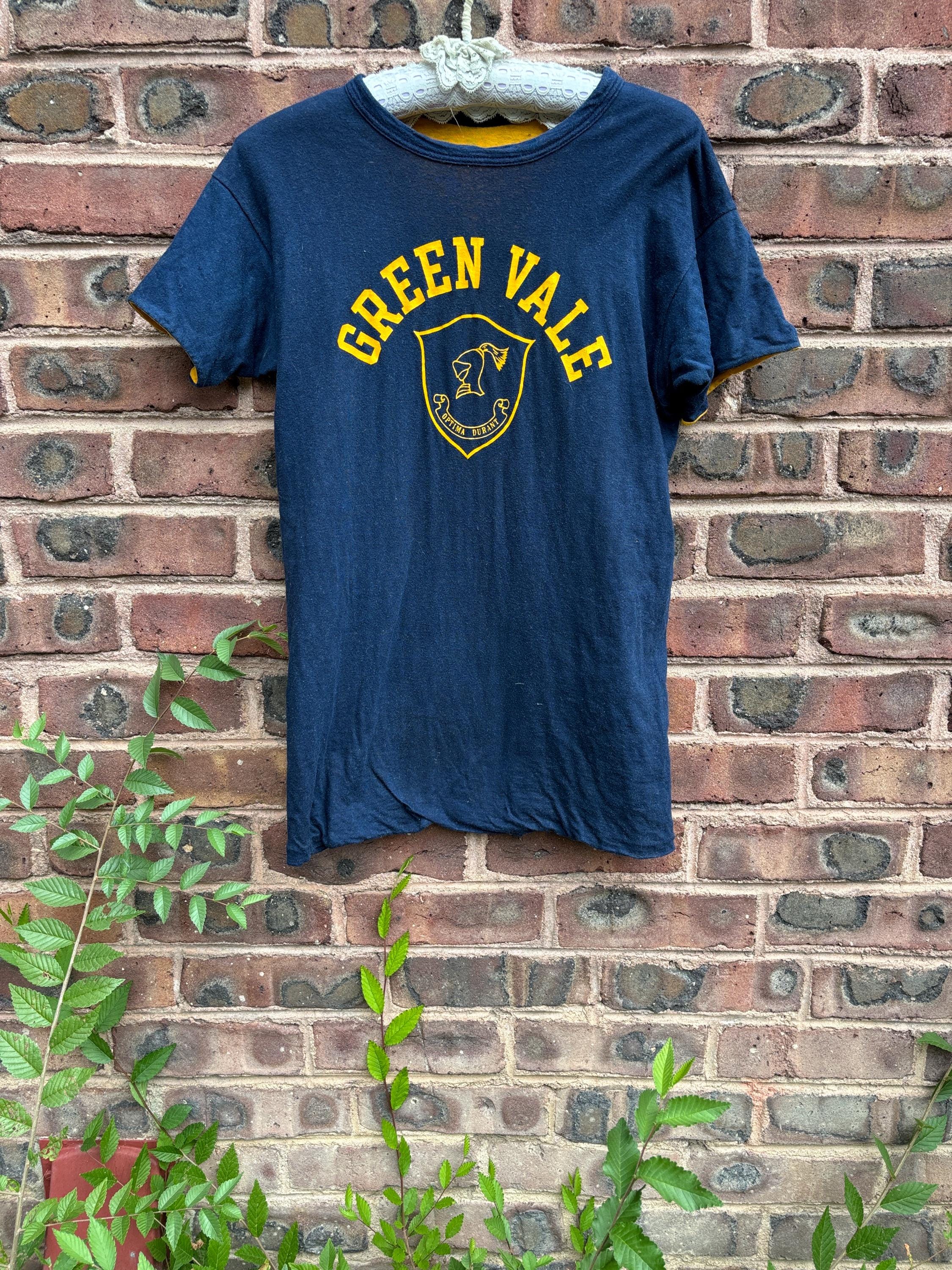 Vintage 1970s Champion Reversible Tee T Shirt Green Vale School