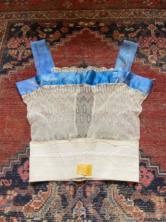 Antique Early 1900s Lace Blue Silk Strapped Corset