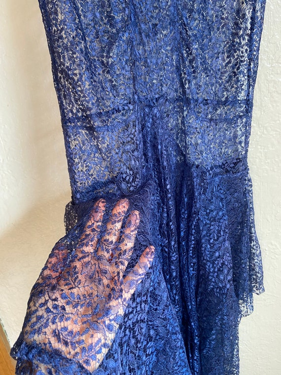 Antique 1920s Sapphire Blue Lace Flapper Dress - image 6