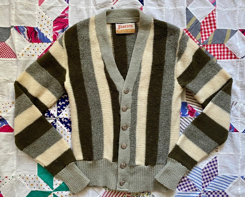 Vintage 60s Jantzen Striped Wool Cardigan Sweater Small V-Neck | Etsy