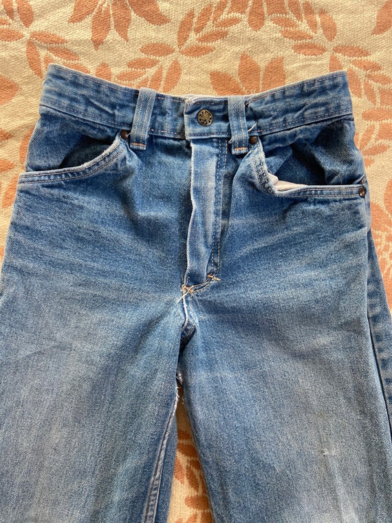 Vintage 70s Denim Flared Wide Leg Distressed Jean… - image 3