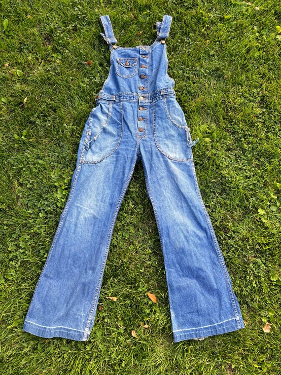 Vintage 70s Denim Flared Button Down Jumpsuit Overalls